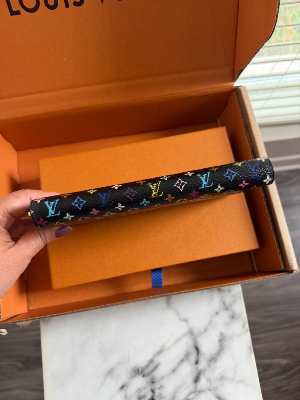 Louis Vuitton x Takashi Murakami Multicolor Zippy Wallet Black Noir Lavender COA - Picture 8 of 15